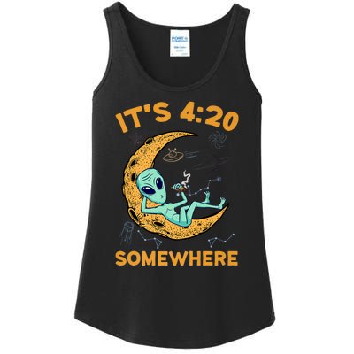 ItS 4:20 Somewhere Weed Moon Alien Marijuana Ladies Essential Tank