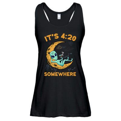 ItS 4:20 Somewhere Weed Moon Alien Marijuana Ladies Essential Flowy Tank