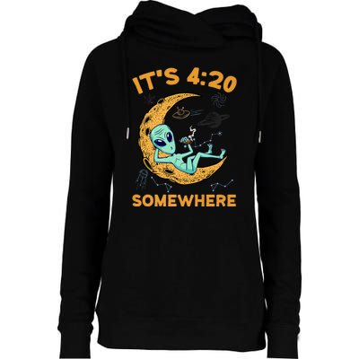 ItS 4:20 Somewhere Weed Moon Alien Marijuana Womens Funnel Neck Pullover Hood