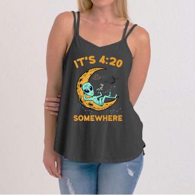 ItS 4:20 Somewhere Weed Moon Alien Marijuana Women's Strappy Tank