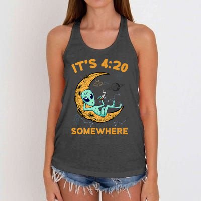 ItS 4:20 Somewhere Weed Moon Alien Marijuana Women's Knotted Racerback Tank