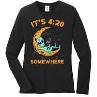 ItS 4:20 Somewhere Weed Moon Alien Marijuana Ladies Long Sleeve Shirt