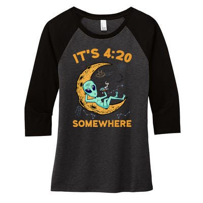 ItS 4:20 Somewhere Weed Moon Alien Marijuana Women's Tri-Blend 3/4-Sleeve Raglan Shirt