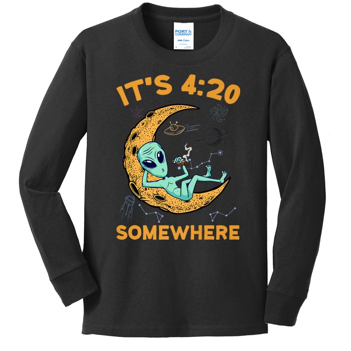 ItS 4:20 Somewhere Weed Moon Alien Marijuana Kids Long Sleeve Shirt