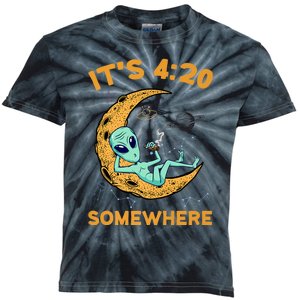 ItS 4:20 Somewhere Weed Moon Alien Marijuana Kids Tie-Dye T-Shirt