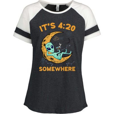 ItS 4:20 Somewhere Weed Moon Alien Marijuana Enza Ladies Jersey Colorblock Tee