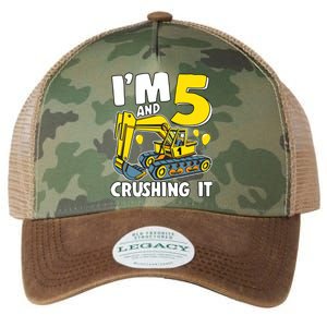 I'm 5 And Crushing It 5 Years Boy 5th Birthday Excavator Legacy Tie Dye Trucker Hat