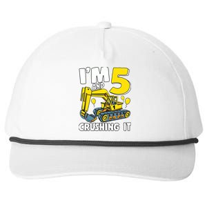 I'm 5 And Crushing It 5 Years Boy 5th Birthday Excavator Snapback Five-Panel Rope Hat