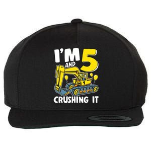 I'm 5 And Crushing It 5 Years Boy 5th Birthday Excavator Wool Snapback Cap