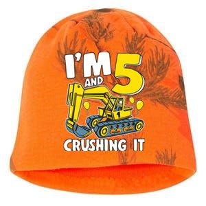 I'm 5 And Crushing It 5 Years Boy 5th Birthday Excavator Kati - Camo Knit Beanie