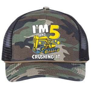 I'm 5 And Crushing It 5 Years Boy 5th Birthday Excavator Retro Rope Trucker Hat Cap