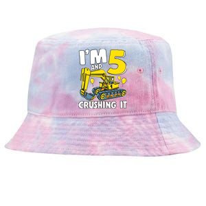 I'm 5 And Crushing It 5 Years Boy 5th Birthday Excavator Tie-Dyed Bucket Hat