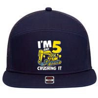 I'm 5 And Crushing It 5 Years Boy 5th Birthday Excavator 7 Panel Mesh Trucker Snapback Hat