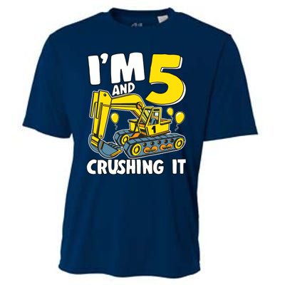 I'm 5 And Crushing It 5 Years Boy 5th Birthday Excavator Cooling Performance Crew T-Shirt