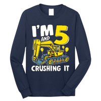 I'm 5 And Crushing It 5 Years Boy 5th Birthday Excavator Long Sleeve Shirt