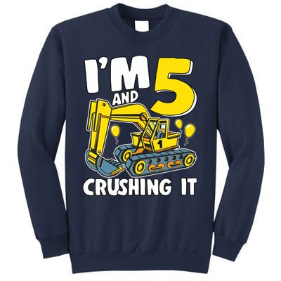 I'm 5 And Crushing It 5 Years Boy 5th Birthday Excavator Sweatshirt