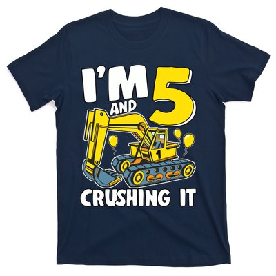 I'm 5 And Crushing It 5 Years Boy 5th Birthday Excavator T-Shirt