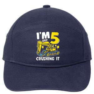 I'm 5 And Crushing It 5 Years Boy 5th Birthday Excavator 7-Panel Snapback Hat