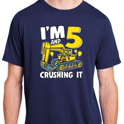 I'm 5 And Crushing It 5 Years Boy 5th Birthday Excavator Adult ChromaSoft Performance T-Shirt