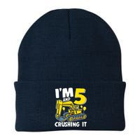 I'm 5 And Crushing It 5 Years Boy 5th Birthday Excavator Knit Cap Winter Beanie