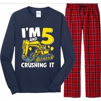 I'm 5 And Crushing It 5 Years Boy 5th Birthday Excavator Long Sleeve Pajama Set