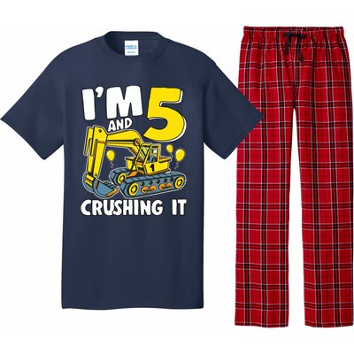 I'm 5 And Crushing It 5 Years Boy 5th Birthday Excavator Pajama Set