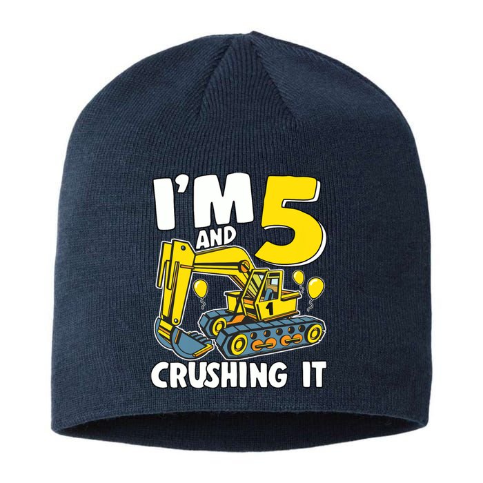 I'm 5 And Crushing It 5 Years Boy 5th Birthday Excavator Sustainable Beanie