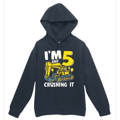 I'm 5 And Crushing It 5 Years Boy 5th Birthday Excavator Urban Pullover Hoodie