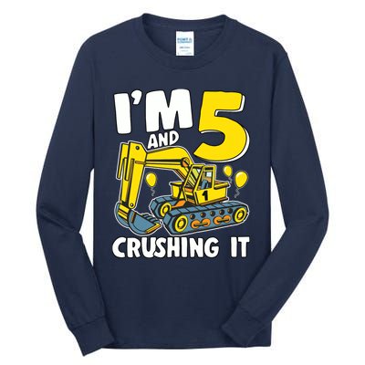 I'm 5 And Crushing It 5 Years Boy 5th Birthday Excavator Tall Long Sleeve T-Shirt