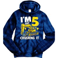 I'm 5 And Crushing It 5 Years Boy 5th Birthday Excavator Tie Dye Hoodie