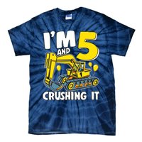 I'm 5 And Crushing It 5 Years Boy 5th Birthday Excavator Tie-Dye T-Shirt