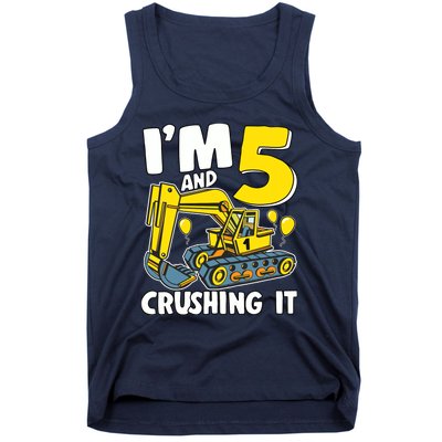 I'm 5 And Crushing It 5 Years Boy 5th Birthday Excavator Tank Top