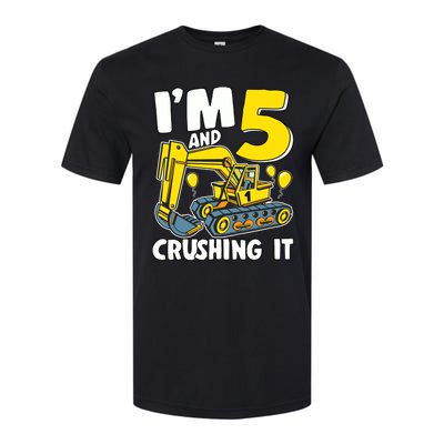 I'm 5 And Crushing It 5 Years Boy 5th Birthday Excavator Softstyle CVC T-Shirt