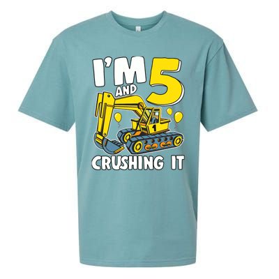 I'm 5 And Crushing It 5 Years Boy 5th Birthday Excavator Sueded Cloud Jersey T-Shirt