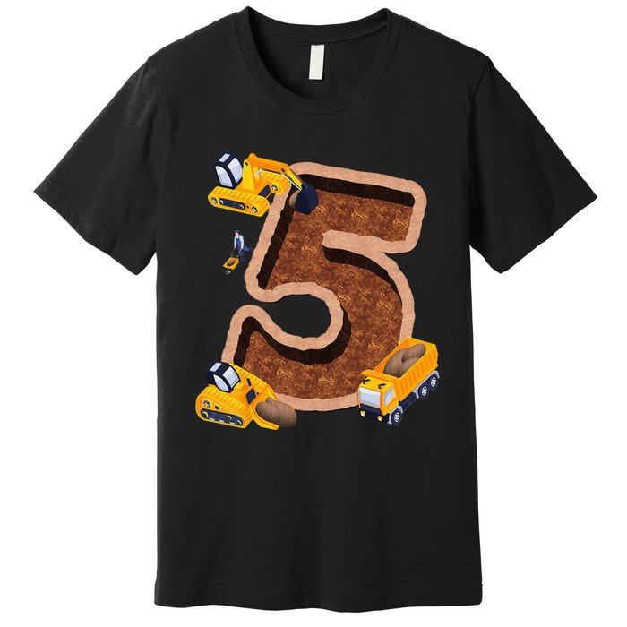 Im 5 and Digging It Dirty 5th -Y Excavator 5th Birthday Premium T-Shirt