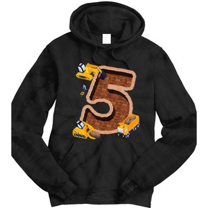 Im 5 and Digging It Dirty 5th -Y Excavator 5th Birthday Tie Dye Hoodie