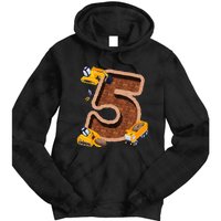 Im 5 and Digging It Dirty 5th -Y Excavator 5th Birthday Tie Dye Hoodie