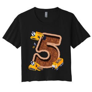 Im 5 and Digging It Dirty 5th -Y Excavator 5th Birthday Women's Crop Top Tee