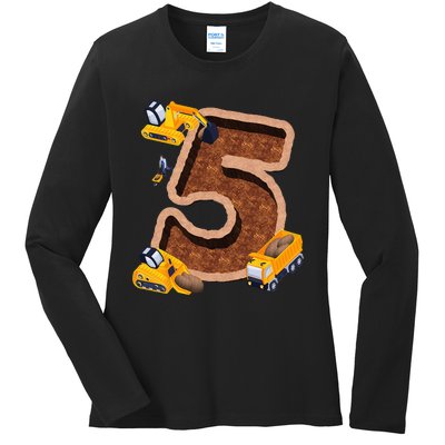 Im 5 and Digging It Dirty 5th -Y Excavator 5th Birthday Ladies Long Sleeve Shirt