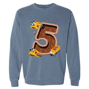 Im 5 and Digging It Dirty 5th -Y Excavator 5th Birthday Garment-Dyed Sweatshirt