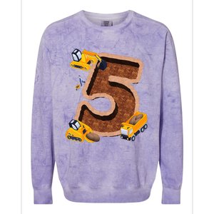 Im 5 and Digging It Dirty 5th -Y Excavator 5th Birthday Colorblast Crewneck Sweatshirt