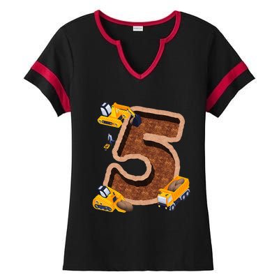 Im 5 and Digging It Dirty 5th -Y Excavator 5th Birthday Ladies Halftime Notch Neck Tee