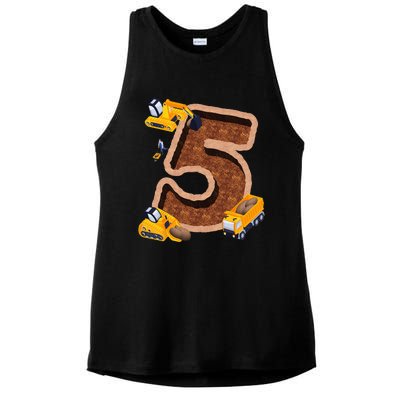 Im 5 and Digging It Dirty 5th -Y Excavator 5th Birthday Ladies PosiCharge Tri-Blend Wicking Tank