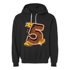 Im 5 and Digging It Dirty 5th -Y Excavator 5th Birthday Garment-Dyed Fleece Hoodie