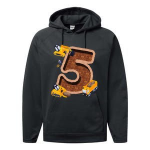 Im 5 and Digging It Dirty 5th -Y Excavator 5th Birthday Performance Fleece Hoodie