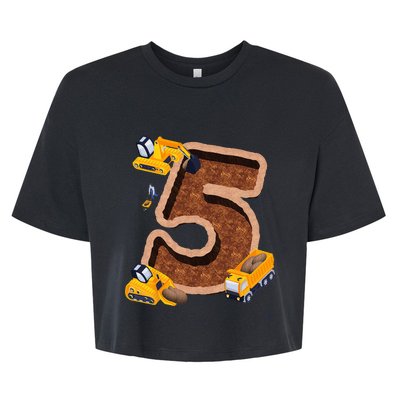 Im 5 and Digging It Dirty 5th -Y Excavator 5th Birthday Bella+Canvas Jersey Crop Tee