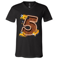 Im 5 and Digging It Dirty 5th -Y Excavator 5th Birthday V-Neck T-Shirt