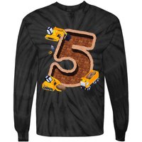 Im 5 and Digging It Dirty 5th -Y Excavator 5th Birthday Tie-Dye Long Sleeve Shirt