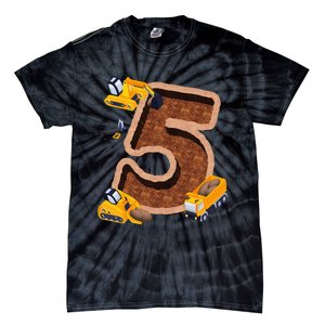 Im 5 and Digging It Dirty 5th -Y Excavator 5th Birthday Tie-Dye T-Shirt