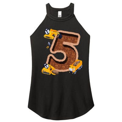 Im 5 and Digging It Dirty 5th -Y Excavator 5th Birthday Women’s Perfect Tri Rocker Tank